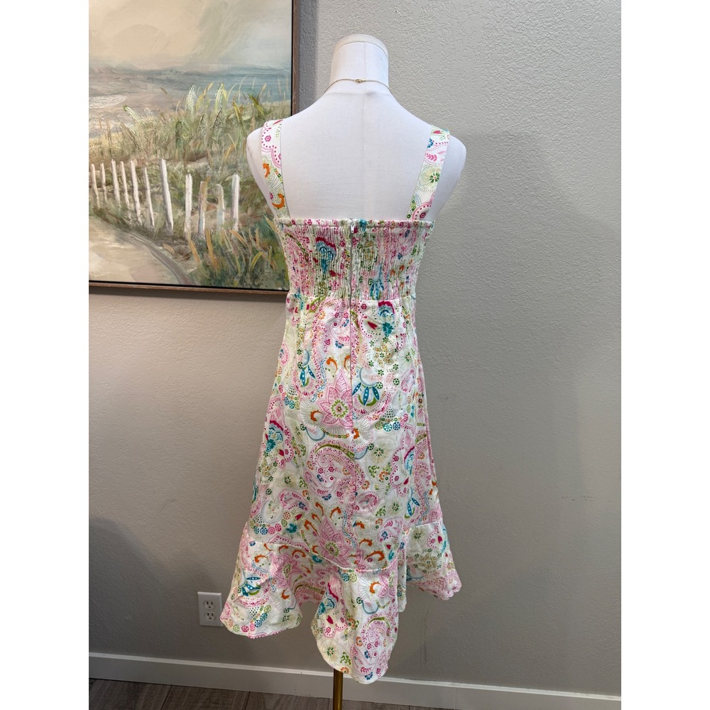 Karin Stevens Y2K Paisley Cotton Sundress Pink Floral Ruffle Hem Size 10 - Picture 3 of 8